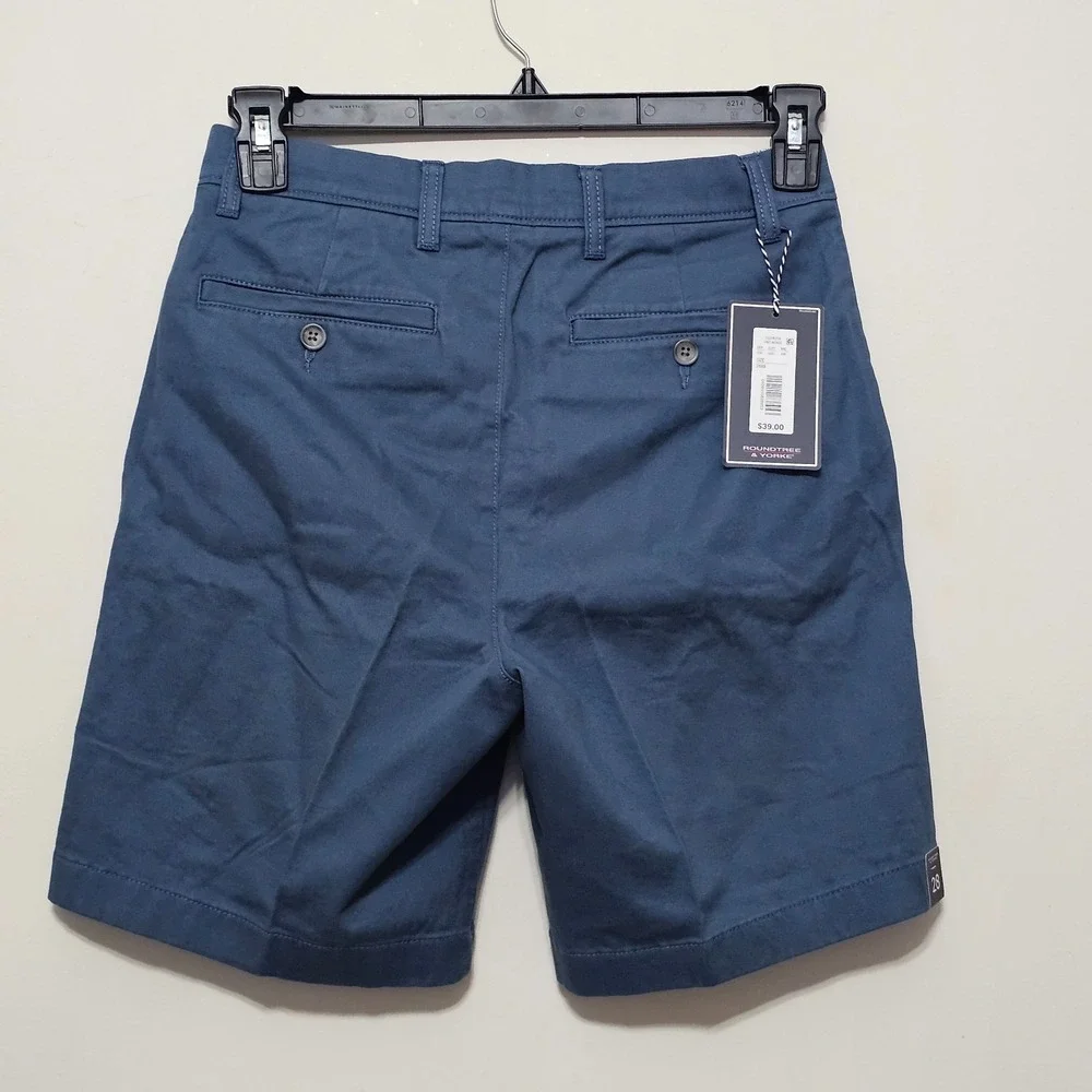 Mens Shorts 28 X 8 Blue Classic Fit Flat Front Cotton Stretch Softness‎ 0967